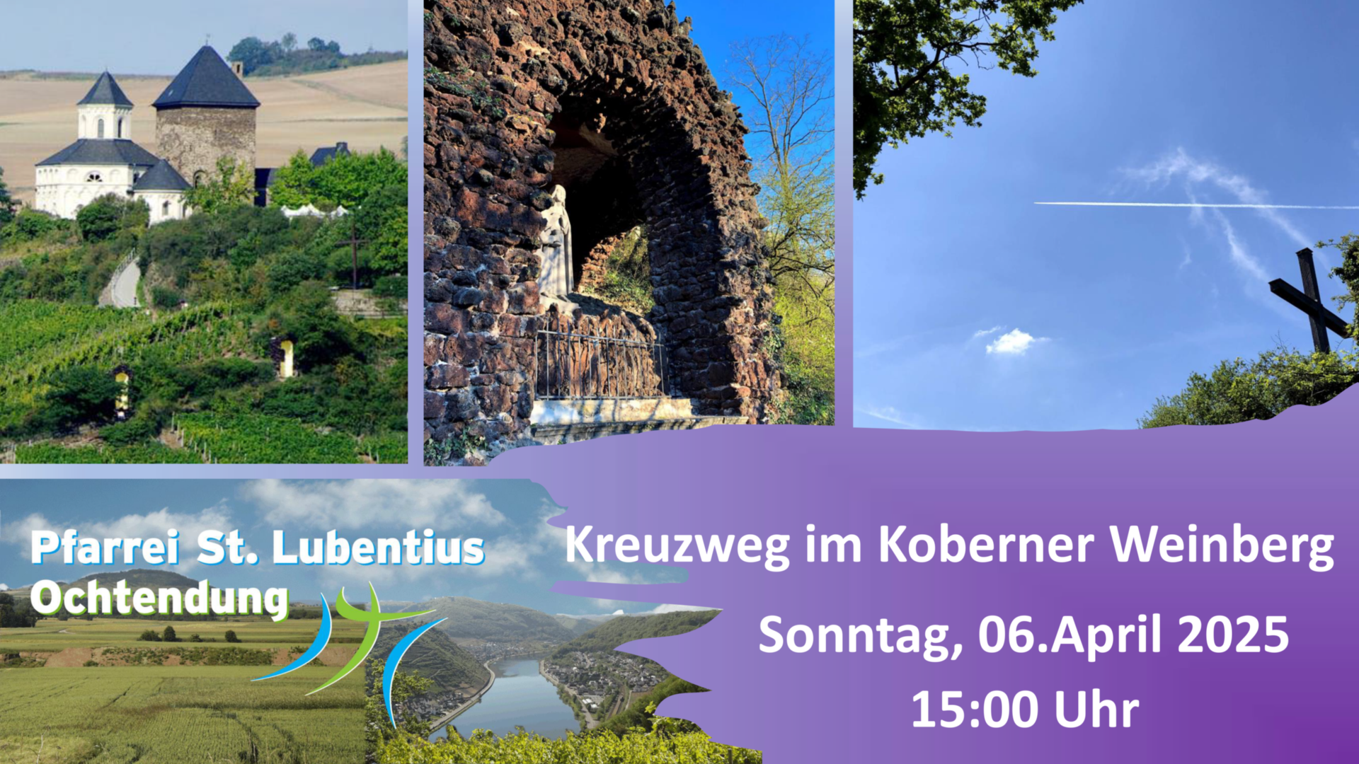 Kollage Matthiaskapelle, Kreuzweg, Maifeld und Moseltal