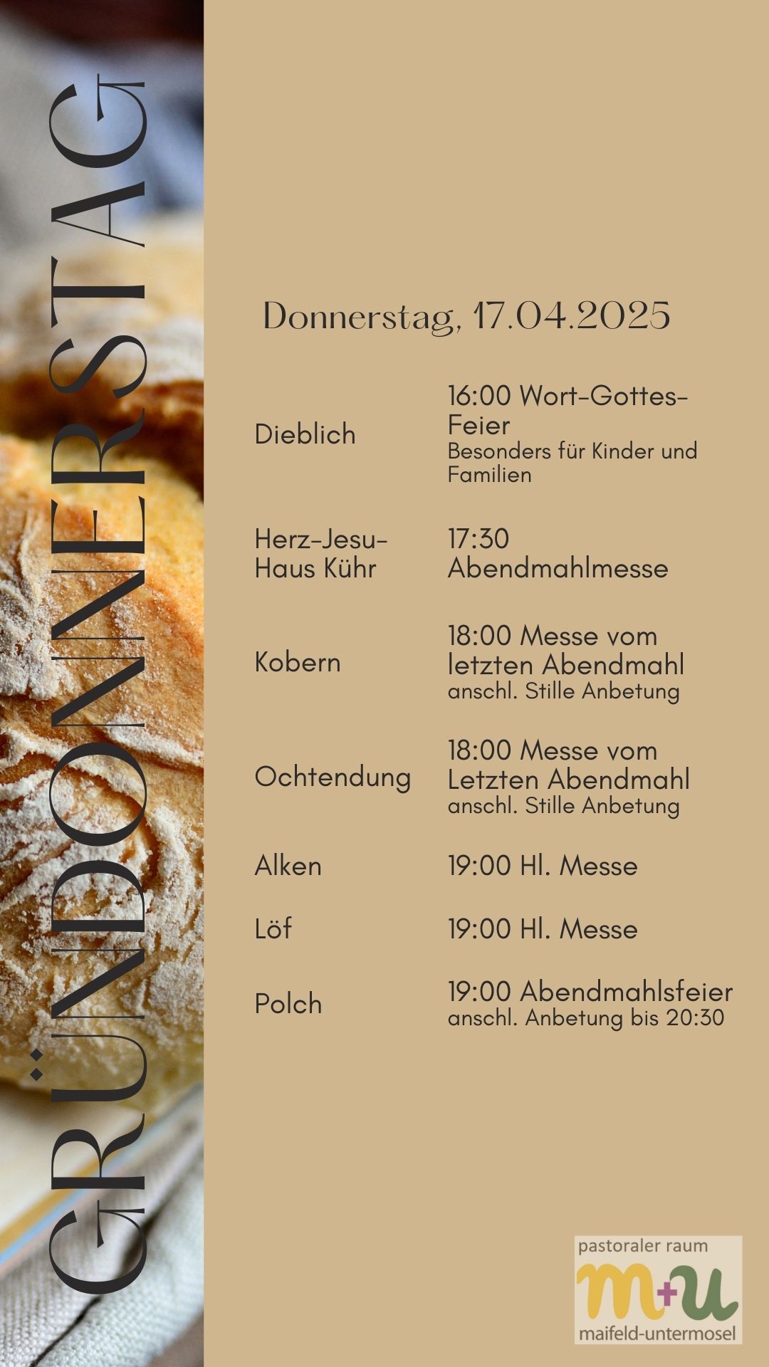 Gottesdienstplan am Gründonnerstag im Pastoralen Raum Maifeld - Untermosel