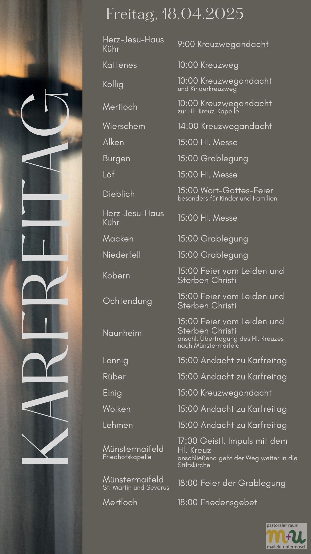 Gottesdienste an Karfreitag im Pastoralen Raum Maifeld - Untermosel