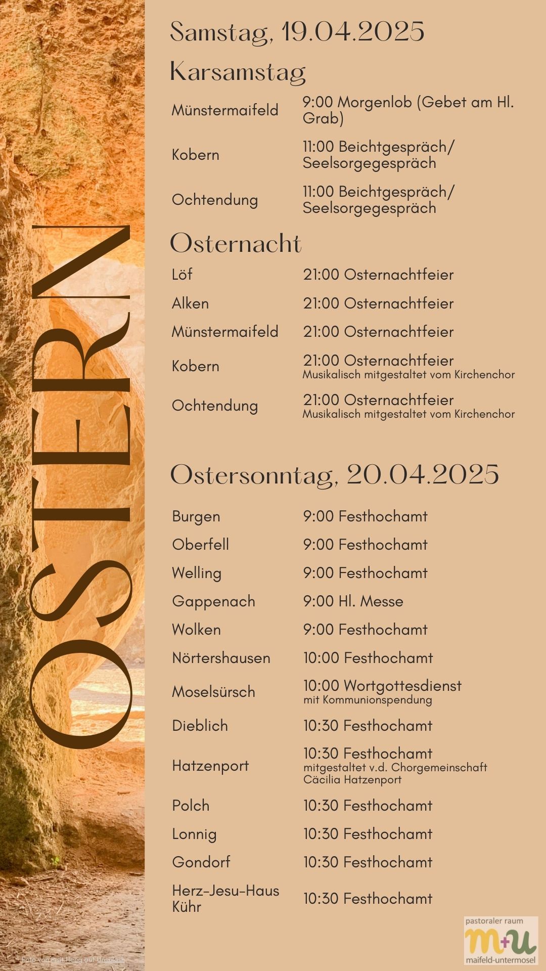 Gottesdienste an Ostern im Pastoralen Raum Maifeld - Untermosel