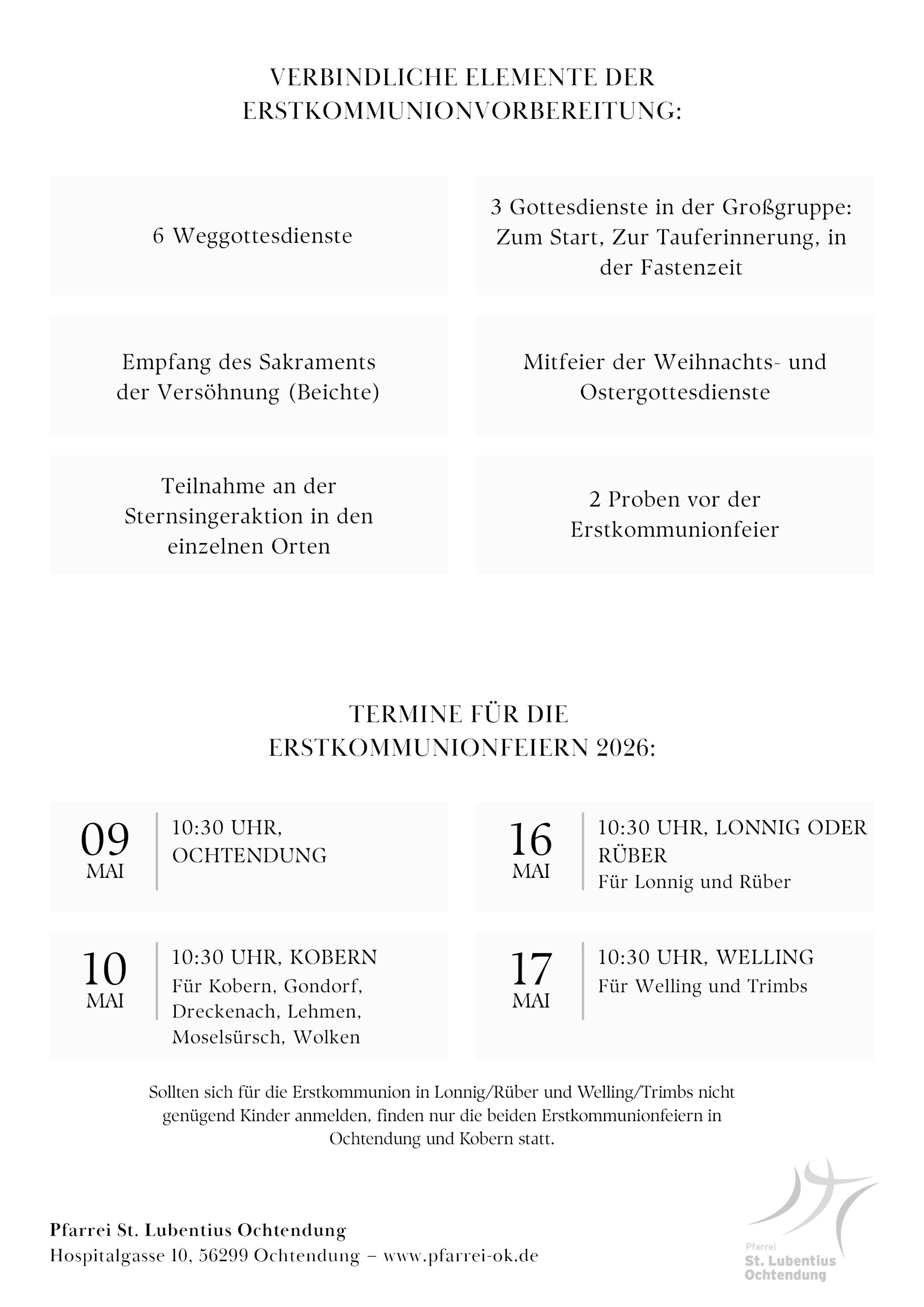 Erstkommunion Termine 2026
