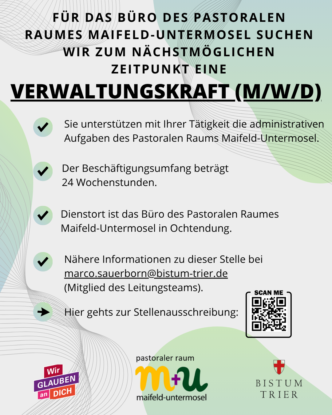 Stellenausschreibung Verwaltungskraft für den Pastoralen Raum Maifeld - Untermosel